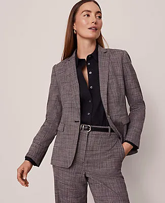 Ann Taylor The Petite Notched One Button Blazer in Plaid sold by Ann Taylor