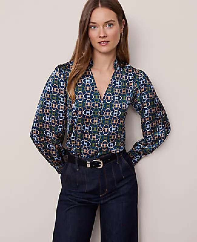 Ann Taylor Chain Link Print V-Neck Popover Top sold by Ann Taylor