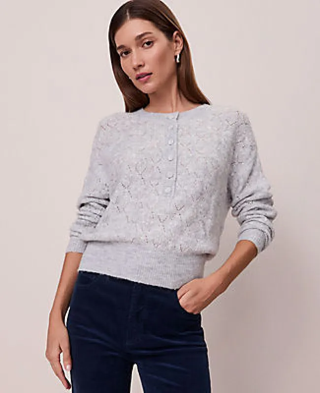 Ann Taylor Weekend Collection Pointelle Henley Sweater sold by Ann Taylor