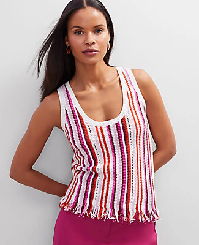 Ann Taylor Petite Fringe Striped Shell Top sold by Ann Taylor