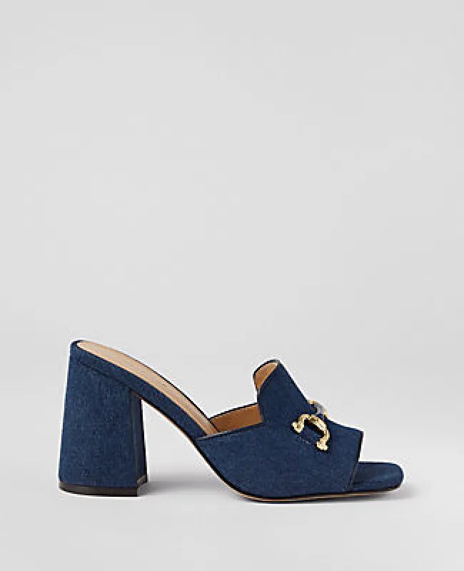 Ann Taylor Horsebit Denim Block Heel Sandals sold by Ann Taylor