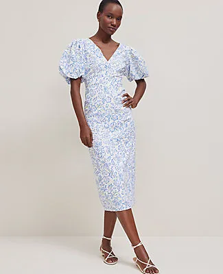 Ann Taylor Petite Floral Linen Blend Puff Sleeve Sheath Dress sold by Ann Taylor