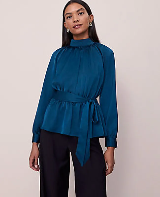 Ann Taylor Satin Tie Waist Blouse sold by Ann Taylor