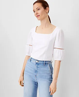 Ann Taylor Petite Square Neck Puff Sleeve Top sold by Ann Taylor