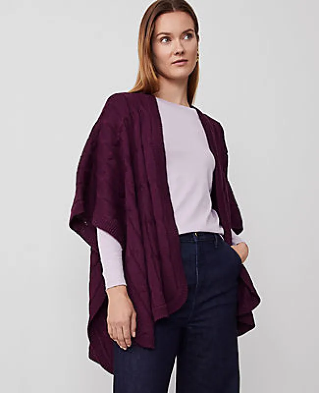 Ann Taylor Cable Stitch Open Front Poncho sold by Ann Taylor