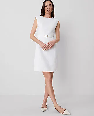 Ann Taylor The Petite Belted Shift Dress in Herringbone Linen Blend sold by Ann Taylor