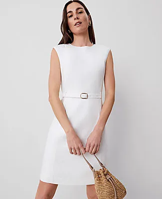 Ann Taylor The Petite Belted Shift Dress in Herringbone Linen Blend sold by Ann Taylor product image thumbnail 3