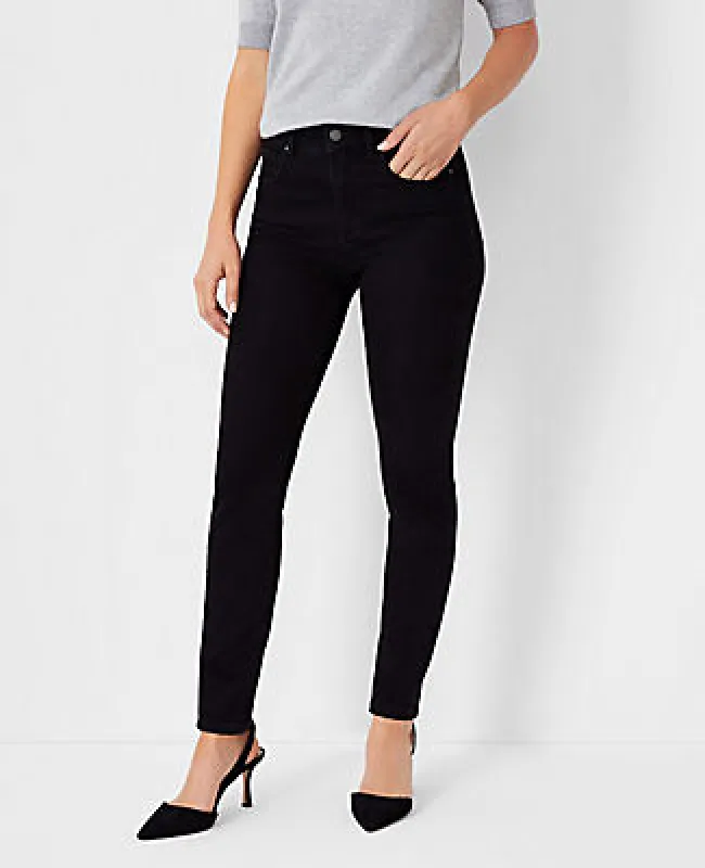 Ann Taylor Petite Mid Rise Skinny Jeans in Jet Black Wash sold by Ann Taylor