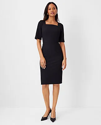 Ann Taylor The Petite Elbow Sleeve Square Neck Dress in Seasonless Stretch — Curvy Fit sold by Ann Taylor