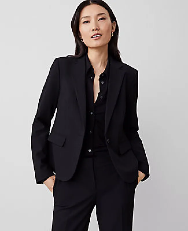 Ann Taylor The Petite Notched One Button Blazer in Seasonless Stretch sold by Ann Taylor