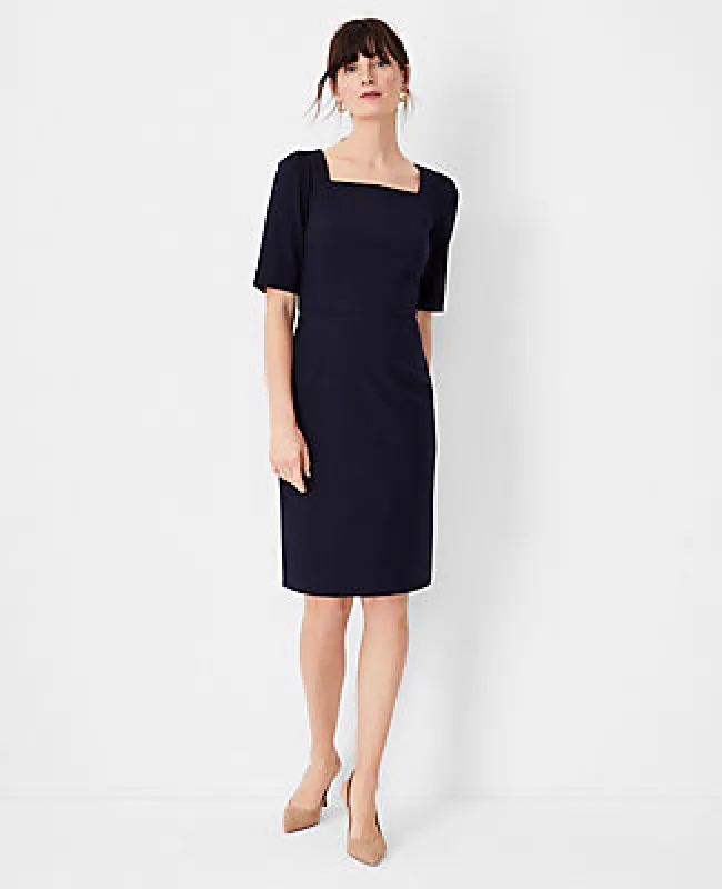 Ann Taylor The Petite Elbow Sleeve Square Neck Dress in Seasonless Stretch sold by Ann Taylor