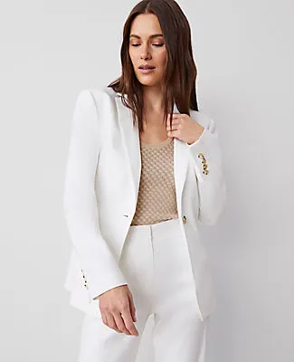Ann Taylor The Petite One-Button Blazer in Herringbone Linen Blend sold by Ann Taylor