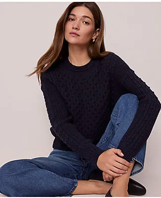 Ann Taylor Weekend Collection Popcorn-Stitch Cable Sweater sold by Ann Taylor