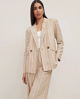 Ann Taylor The Petite Double Breasted Blazer in Pinstripe sold by Ann Taylor product image thumbnail 4