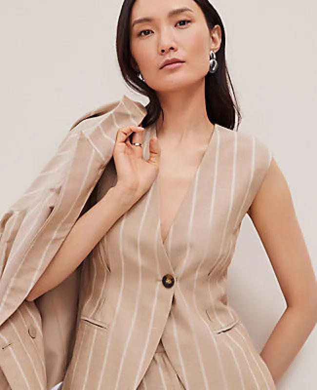 Ann Taylor The Petite Tucked Waist Vest in Pinstripe sold by Ann Taylor