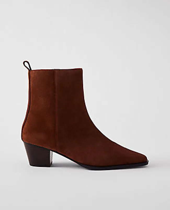 Ann Taylor Tapered Heel Suede Bootie sold by Ann Taylor