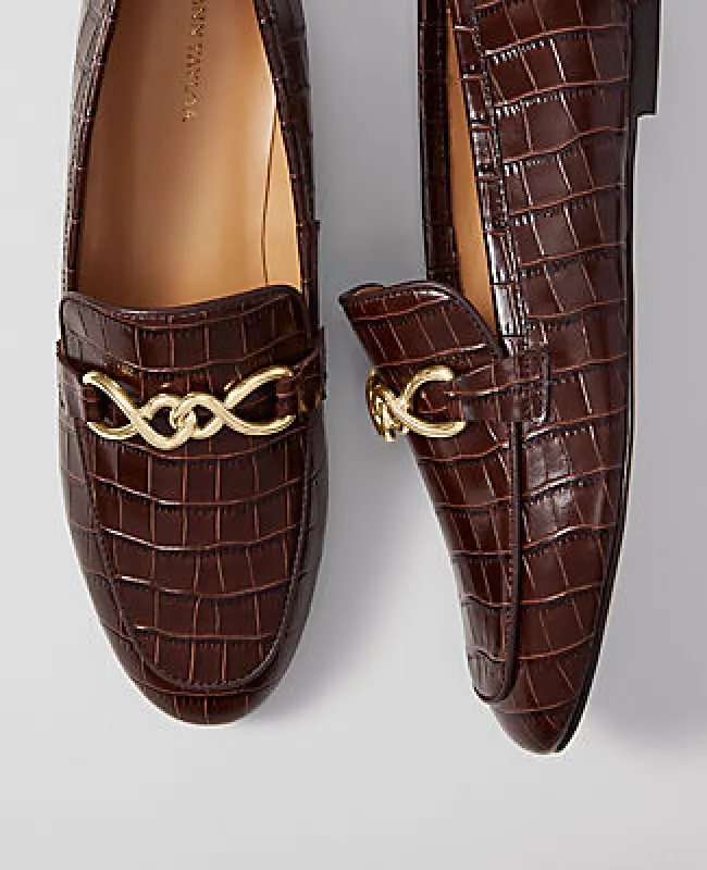 Ann Taylor Hardware Embellished Croco Loafers sold by Ann Taylor