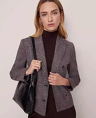 Ann Taylor The Petite Fitted Double Breasted Blazer in Plaid sold by Ann Taylor