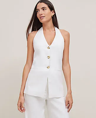 Ann Taylor The Petite Halter Vest in Herringbone Linen Blend sold by Ann Taylor product image thumbnail 3