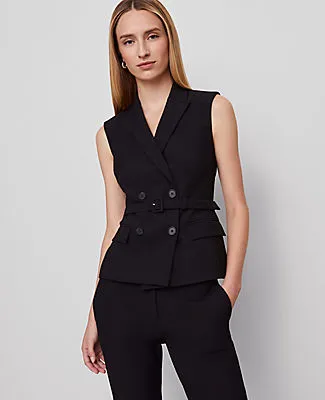 Ann Taylor Petite Belted Double Breasted Vest in Seasonless Stretch sold by Ann Taylor