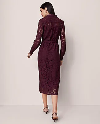 Ann Taylor Belted Lace Midi Shirtdress sold by Ann Taylor product image thumbnail 3