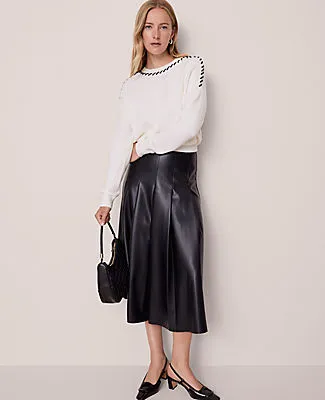 Ann Taylor Petite Faux Leather Pleated Midi Skirt sold by Ann Taylor product image thumbnail 4