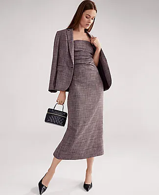 Ann Taylor Petite Gathered Strapless Midi Dress in Plaid sold by Ann Taylor