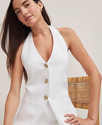 Ann Taylor The Petite Halter Vest in Herringbone Linen Blend sold by Ann Taylor