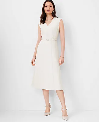 Ann Taylor The Belted V-Neck Midi Dress in Fluid Crepe sold by Ann Taylor
