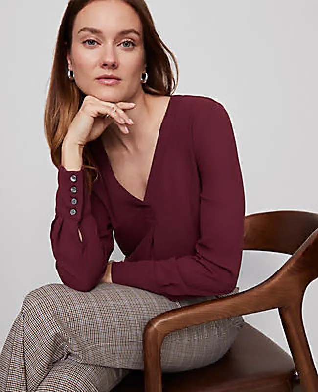 Ann Taylor Petite Mixed Media Pleat Front Top sold by Ann Taylor