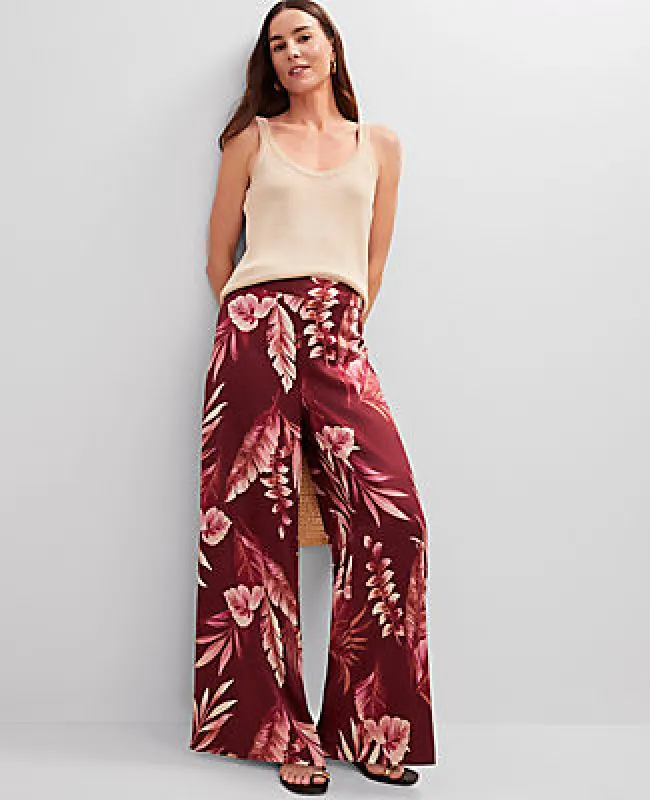 Ann Taylor Studio Collection Dramatic Wide-Leg Silk Pant in Tropical Print sold by Ann Taylor