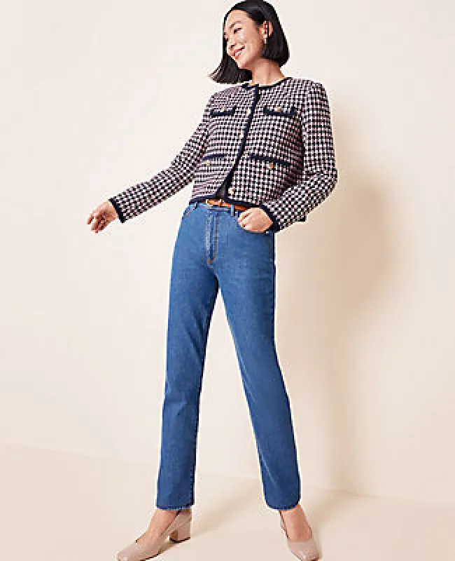 Ann Taylor High Rise Straight Jeans in Vintage Mid Indigo Wash sold by Ann Taylor