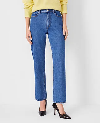 Ann Taylor High Rise Straight Jeans in Vintage Mid Indigo Wash sold by Ann Taylor product image thumbnail 3