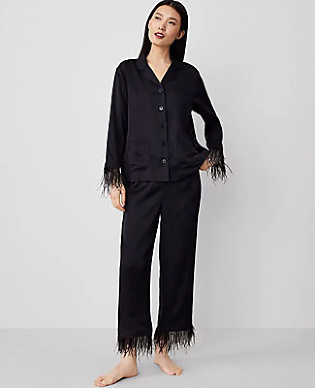 Ann Taylor Feather-Trim Pajama Set sold by Ann Taylor