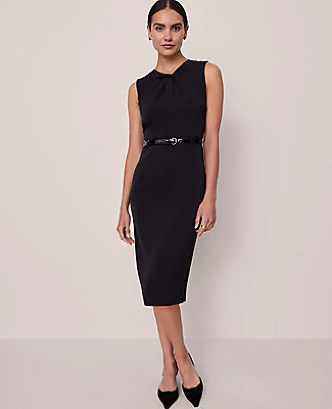 Ann Taylor Petite Twist Neck Midi Sheath Dress made by Ann Taylor