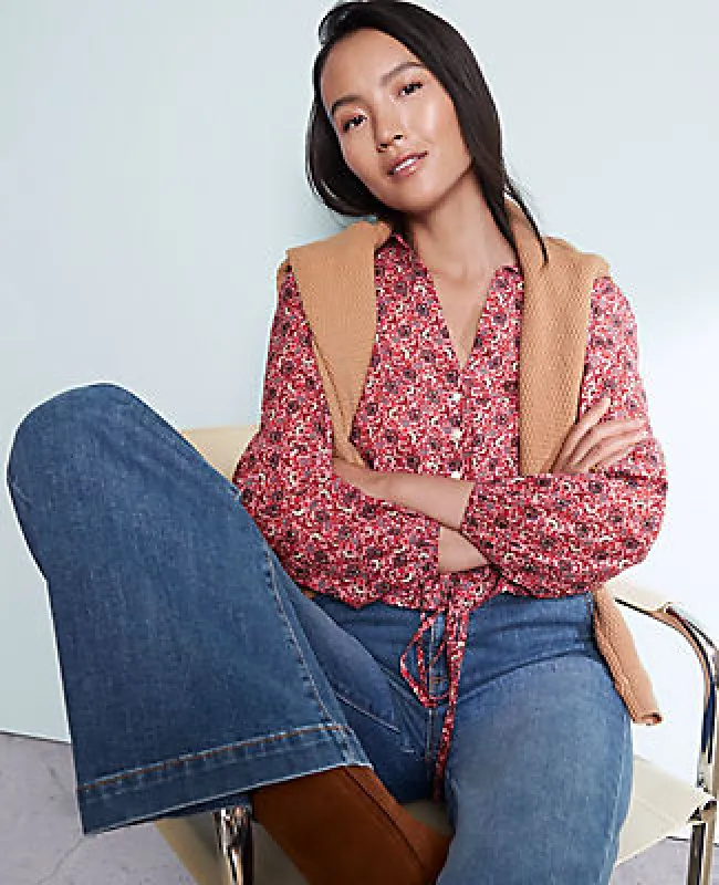 Ann Taylor Weekend Collection Floral Tie Waist Popover Top sold by Ann Taylor