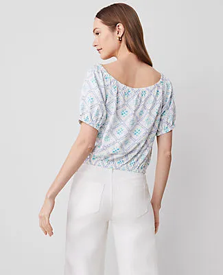 Ann Taylor Tiled Linen Blend Bubble Hem Blouse sold by Ann Taylor product image thumbnail 2