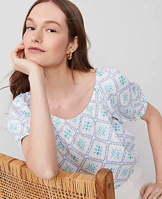 Ann Taylor Tiled Linen Blend Bubble Hem Blouse sold by Ann Taylor product image thumbnail 3