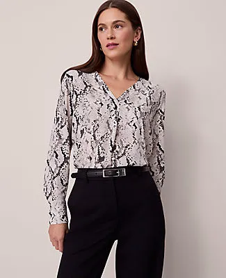 Ann Taylor Petite Snake Print Mixed Media Top sold by Ann Taylor