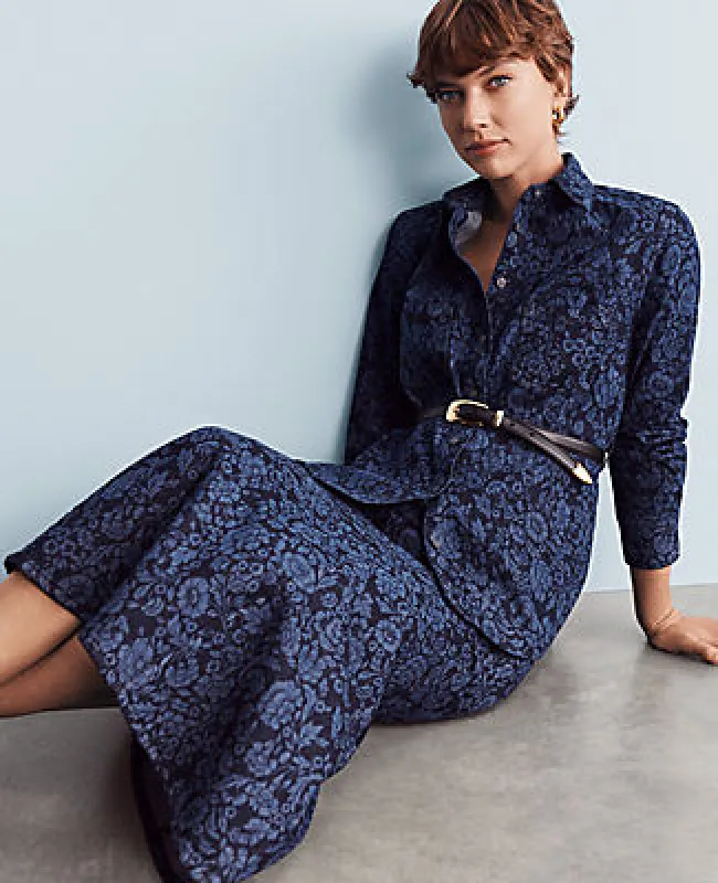 Ann Taylor Floral Flared Denim Shirt sold by Ann Taylor
