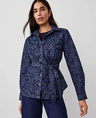 Ann Taylor Floral Flared Denim Shirt sold by Ann Taylor product image thumbnail 2