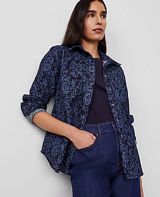 Ann Taylor Floral Flared Denim Shirt sold by Ann Taylor product image thumbnail 5