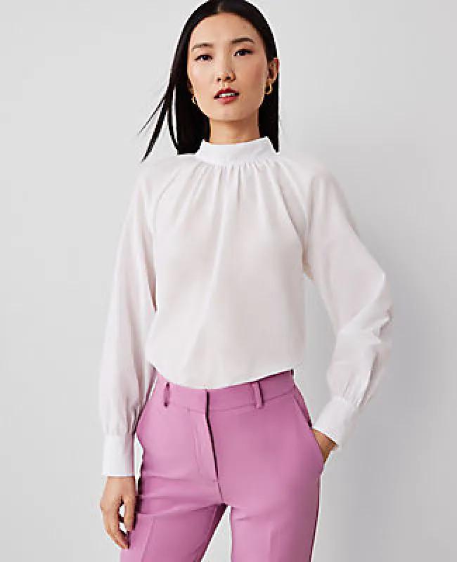 Ann Taylor Mock Neck Shirred Front Popover Top sold by Ann Taylor