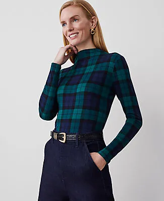 Ann Taylor Tartan Long-Sleeve Mock Neck Top sold by Ann Taylor