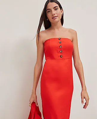 Ann Taylor The Petite Buttoned Strapless Dress in Linen Blend sold by Ann Taylor product image thumbnail 2
