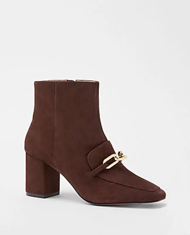 Ann Taylor Chain Block Heel Suede Booties sold by Ann Taylor