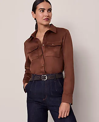 Ann Taylor Faux Suede Pocket Shirt sold by Ann Taylor