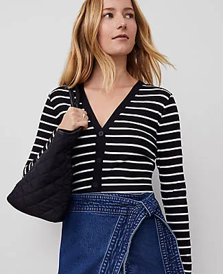 Ann Taylor Weekend Collection Striped V-Neck Cardigan sold by Ann Taylor product image thumbnail 3