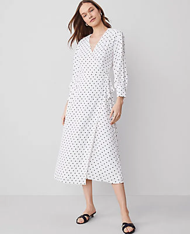Ann Taylor Dotted Wrap Midi Dress sold by Ann Taylor