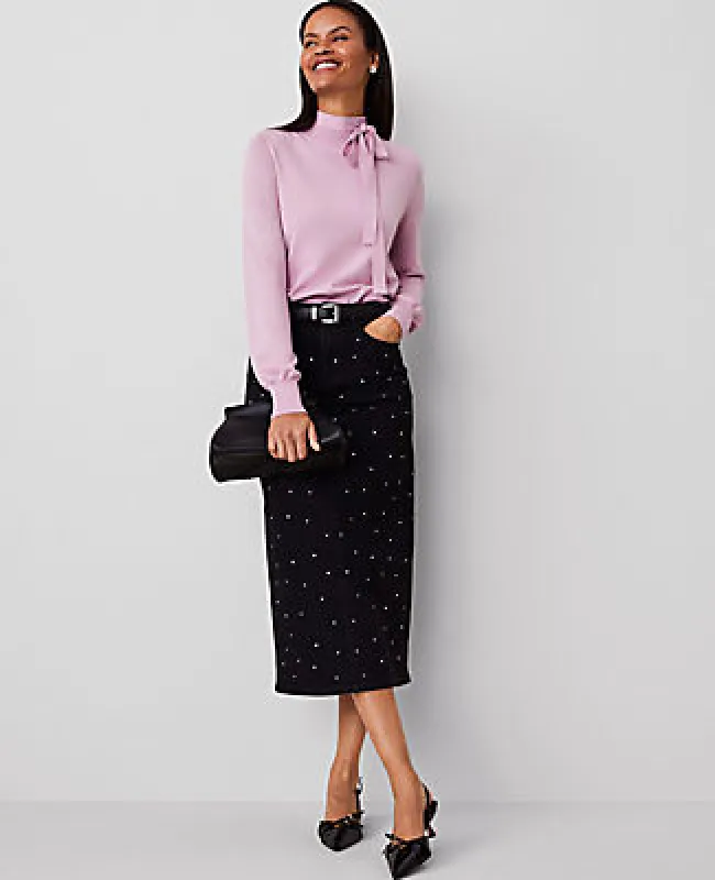 Ann Taylor Embellished Denim Column Skirt sold by Ann Taylor